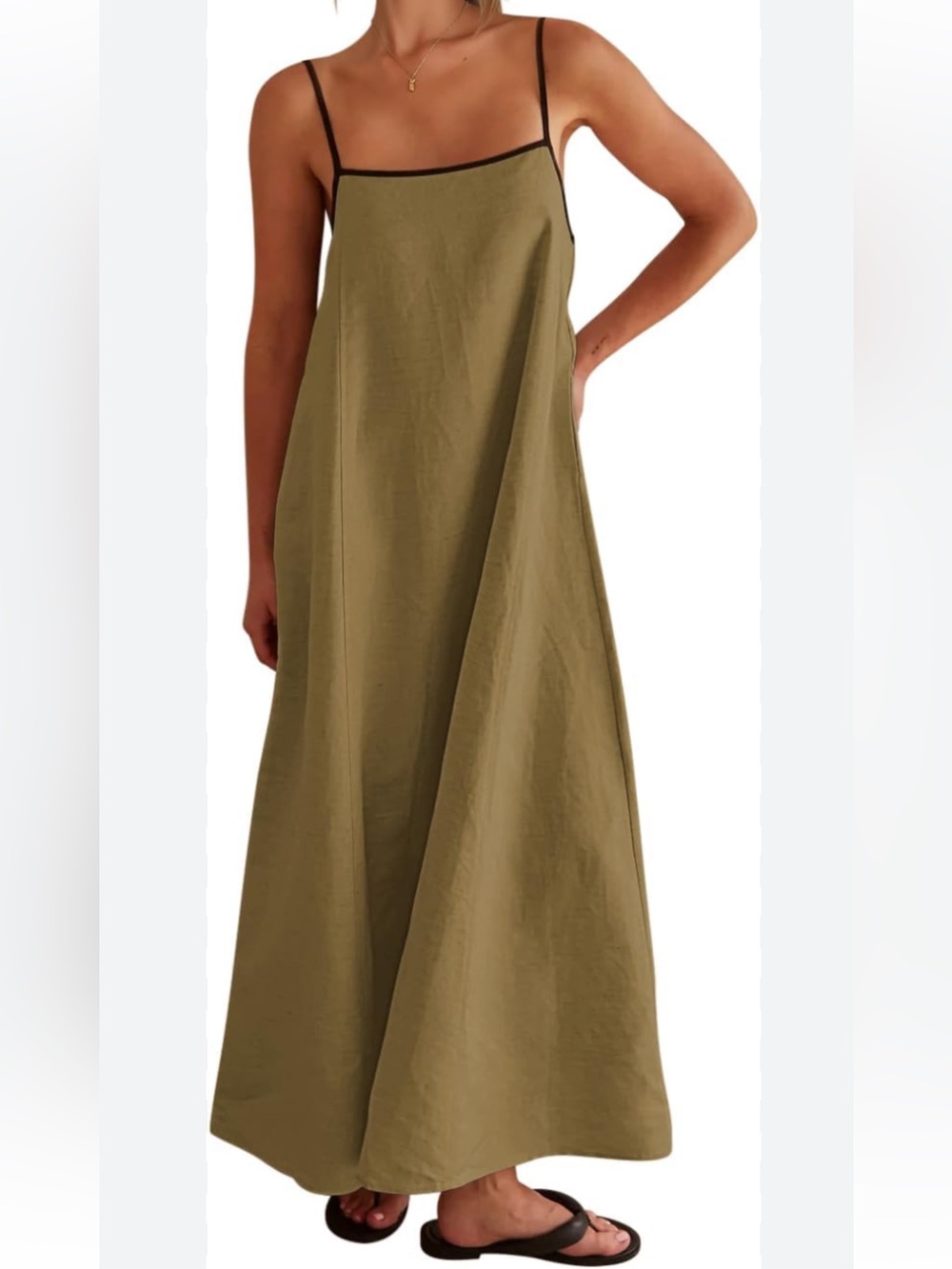 Olive A-Line Maxi Skirt with Contrast Trim